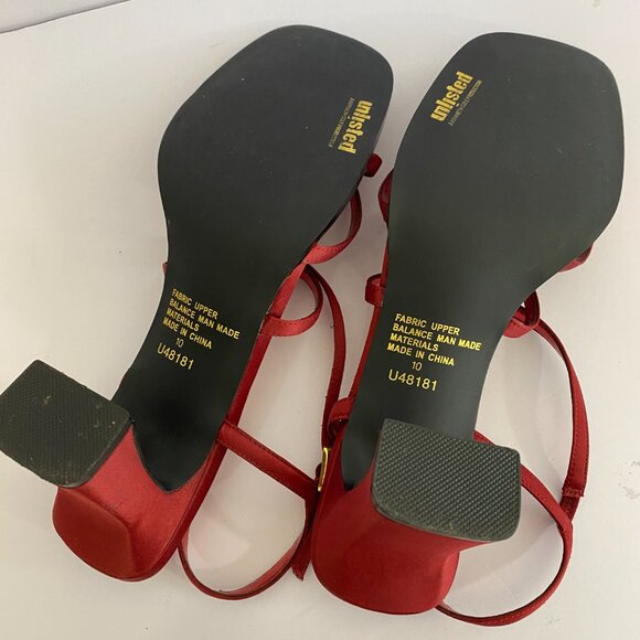 Vintage Y2K Unlisted Red Square Toe Open Toe Heeled Sandals Womens 10 Strappy - Picture 5 of 5